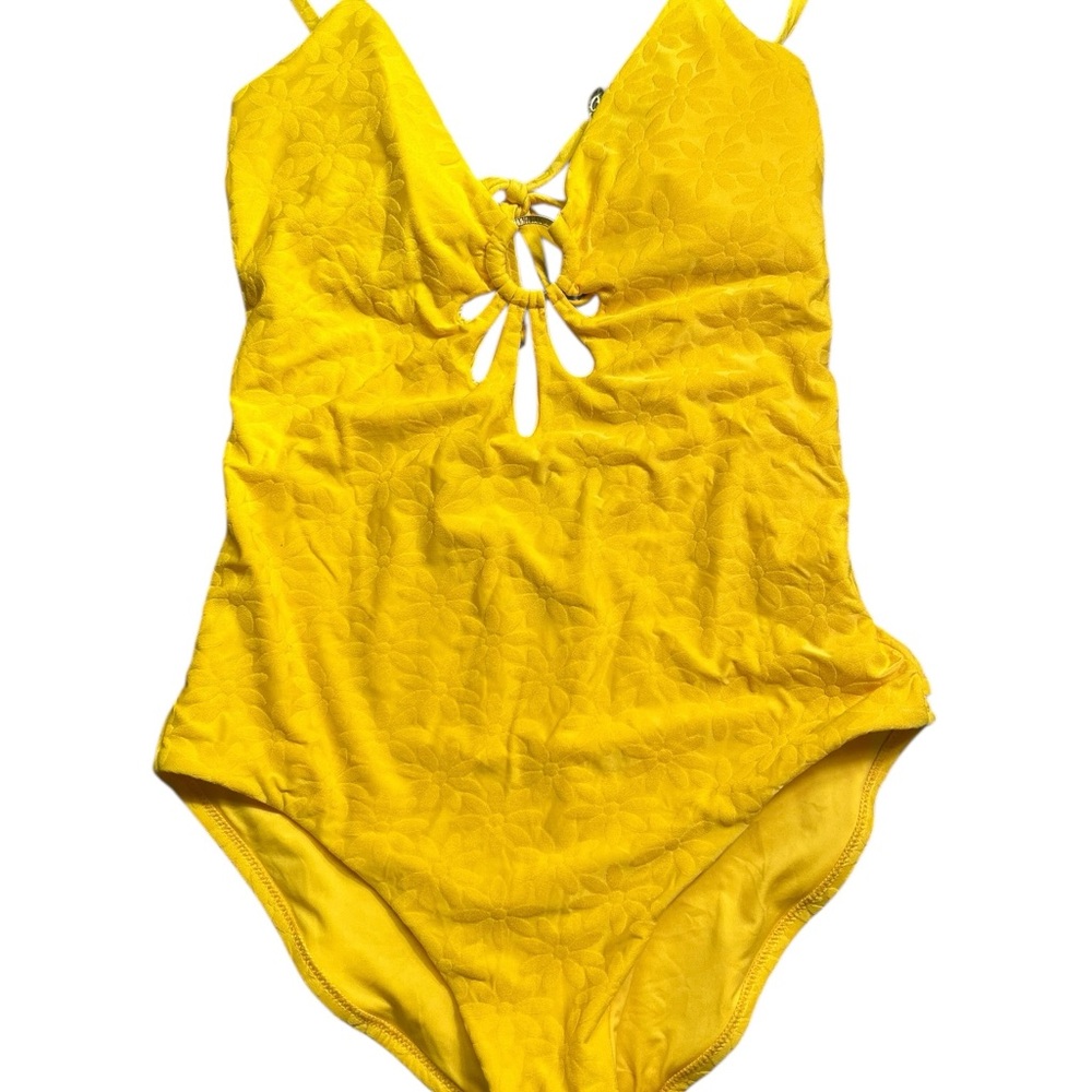 TRINA TURK yellow Joplin Jacquard Cutout Plunge One-Piece Swimsuit plus Size 14 - Picture 15 of 16
